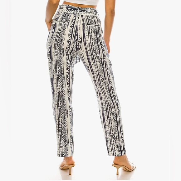 Cali 1850 Women's Linen Blend Paperbag Pants M High-Waisted Tie Belt Pockets - Picture 2 of 12